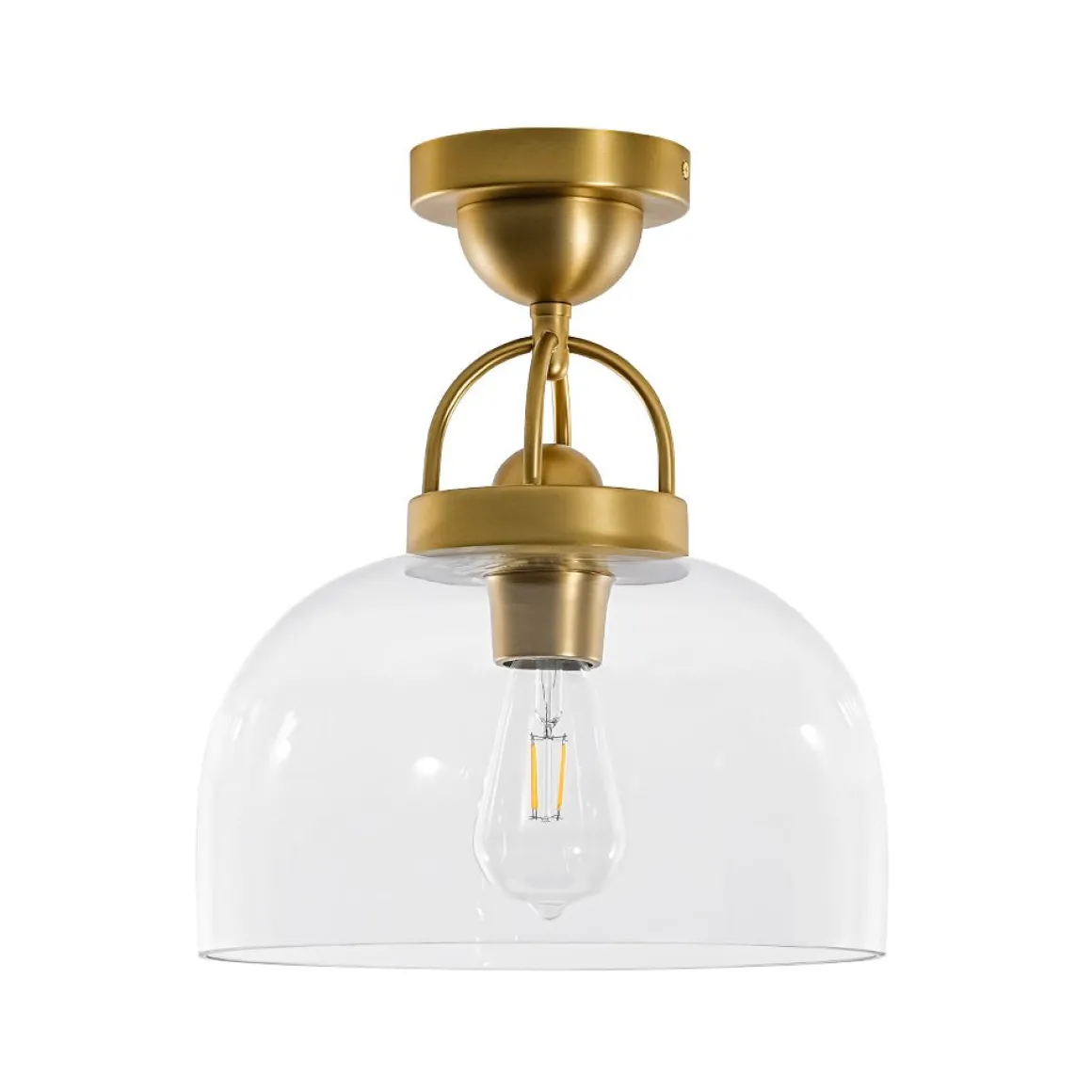1-Light Clear Glass Dome Shade Semi Flush Mount