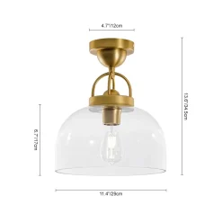 1-Light Clear Glass Dome Shade Semi Flush Mount