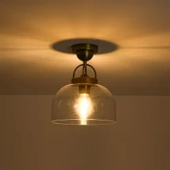1-Light Clear Glass Dome Shade Semi Flush Mount