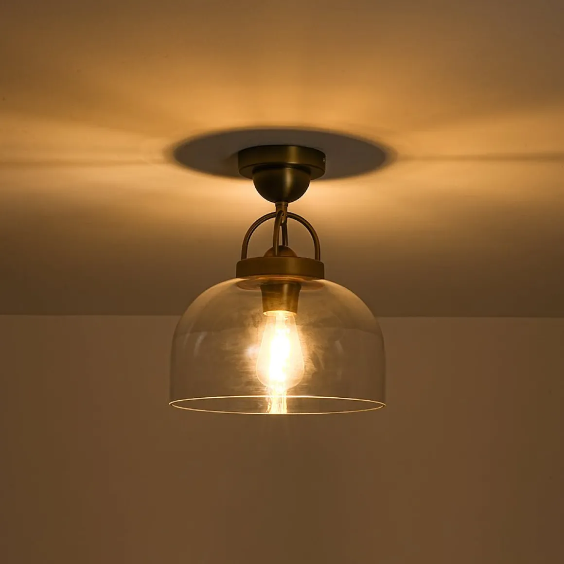 1-Light Clear Glass Dome Shade Semi Flush Mount