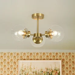 3-Light Clear Glass Globe Sputnik Semi Flush Mount