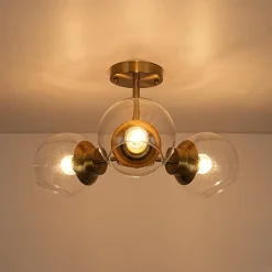 3-Light Clear Glass Globe Sputnik Semi Flush Mount