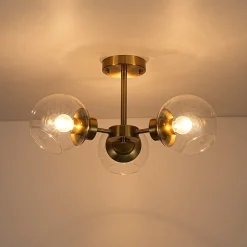 3-Light Clear Glass Globe Sputnik Semi Flush Mount