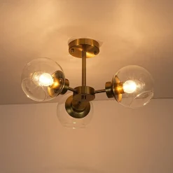 3-Light Clear Glass Globe Sputnik Semi Flush Mount