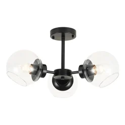 3-Light Clear Glass Globe Sputnik Semi Flush Mount