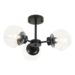 3-Light Clear Glass Globe Sputnik Semi Flush Mount