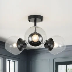 3-Light Clear Glass Globe Sputnik Semi Flush Mount