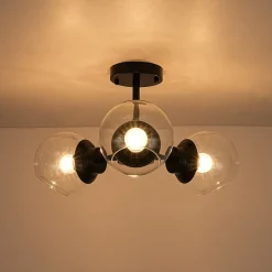 3-Light Clear Glass Globe Sputnik Semi Flush Mount