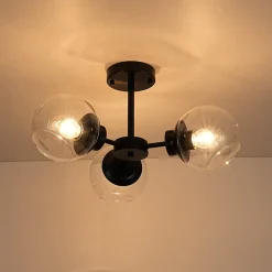 3-Light Clear Glass Globe Sputnik Semi Flush Mount