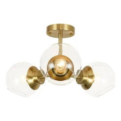 3-Light Clear Glass Globe Sputnik Semi Flush Mount