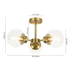 3-Light Clear Glass Globe Sputnik Semi Flush Mount