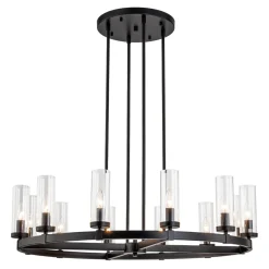 12-Light Clear Glass Shade Wagon Wheel Chandelier
