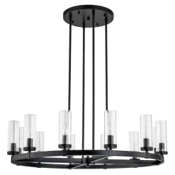 12-Light Clear Glass Shade Wagon Wheel Chandelier