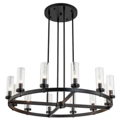 12-Light Clear Glass Shade Wagon Wheel Chandelier