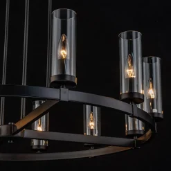 12-Light Clear Glass Shade Wagon Wheel Chandelier