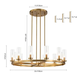 12-Light Clear Glass Shade Wagon Wheel Chandelier