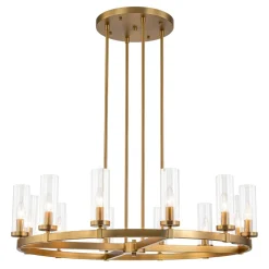 12-Light Clear Glass Shade Wagon Wheel Chandelier