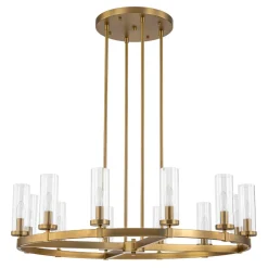 12-Light Clear Glass Shade Wagon Wheel Chandelier