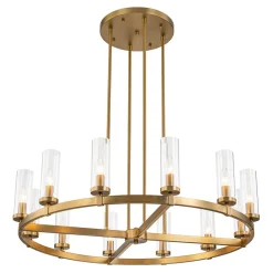 12-Light Clear Glass Shade Wagon Wheel Chandelier