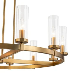12-Light Clear Glass Shade Wagon Wheel Chandelier