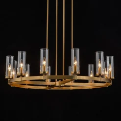 12-Light Clear Glass Shade Wagon Wheel Chandelier