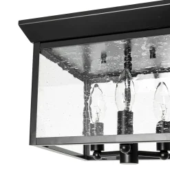 3-Light Clear Seeded Glass Black Square Cage Ceiling Light