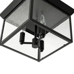 3-Light Clear Seeded Glass Black Square Cage Ceiling Light