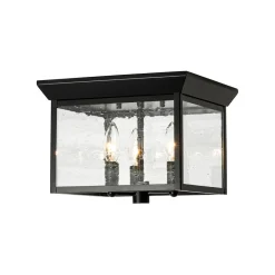 3-Light Clear Seeded Glass Black Square Cage Ceiling Light