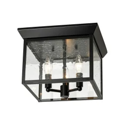 3-Light Clear Seeded Glass Black Square Cage Ceiling Light