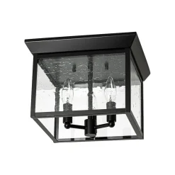 3-Light Clear Seeded Glass Black Square Cage Ceiling Light