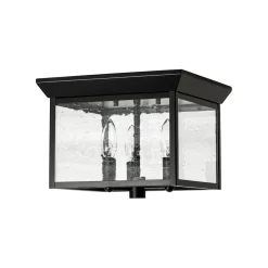 3-Light Clear Seeded Glass Black Square Cage Ceiling Light