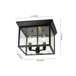 3-Light Clear Seeded Glass Black Square Cage Ceiling Light