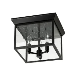 3-Light Clear Seeded Glass Black Square Cage Ceiling Light