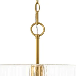 1-Light Clear Striped Glass Drum Semi Flush / Round Cage Pendant