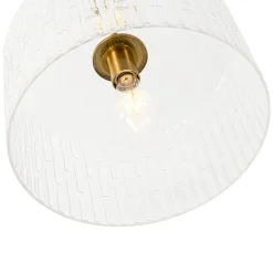 1-Light Clear Striped Glass Drum Semi Flush / Round Cage Pendant