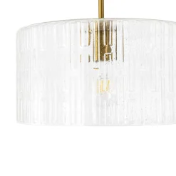 1-Light Clear Striped Glass Drum Semi Flush / Round Cage Pendant