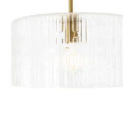 1-Light Clear Striped Glass Drum Semi Flush / Round Cage Pendant