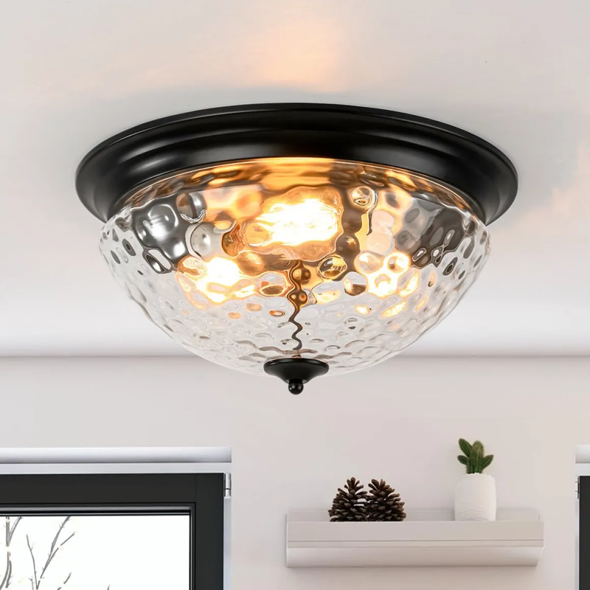3-light Clear Water Glass Flush Mount Ceiling Light