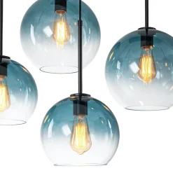 7-Light Cluster Blue Glass Globe Bubble Island Pendant