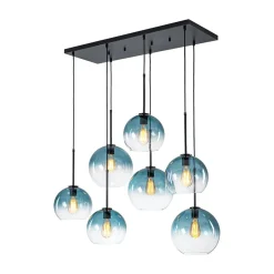 7-Light Cluster Blue Glass Globe Bubble Island Pendant