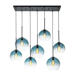 7-Light Cluster Blue Glass Globe Bubble Island Pendant