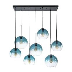 7-Light Cluster Blue Glass Globe Bubble Island Pendant