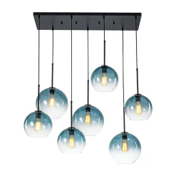 7-Light Cluster Blue Glass Globe Bubble Island Pendant
