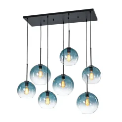 7-Light Cluster Blue Glass Globe Bubble Island Pendant