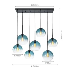 7-Light Cluster Blue Glass Globe Bubble Island Pendant