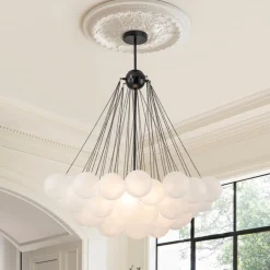3-Light Cluster Frosted Glass Bubble Chandelier