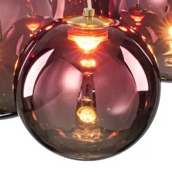 3-Light Cluster Gold Ruby Glass Globe Dimmable LED Pendant