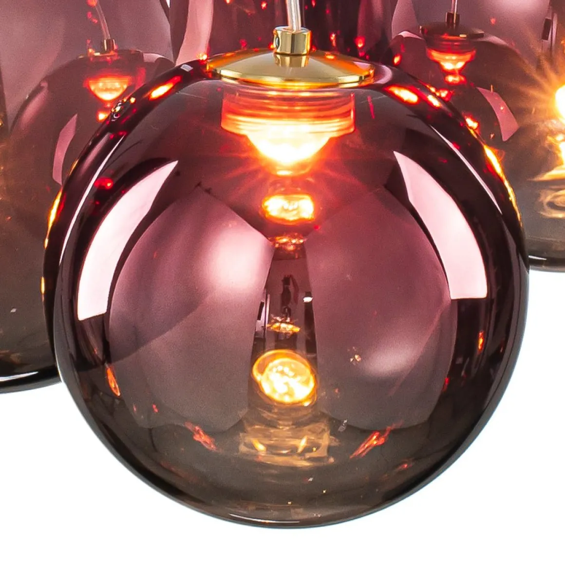 3-Light Cluster Gold Ruby Glass Globe Dimmable LED Pendant