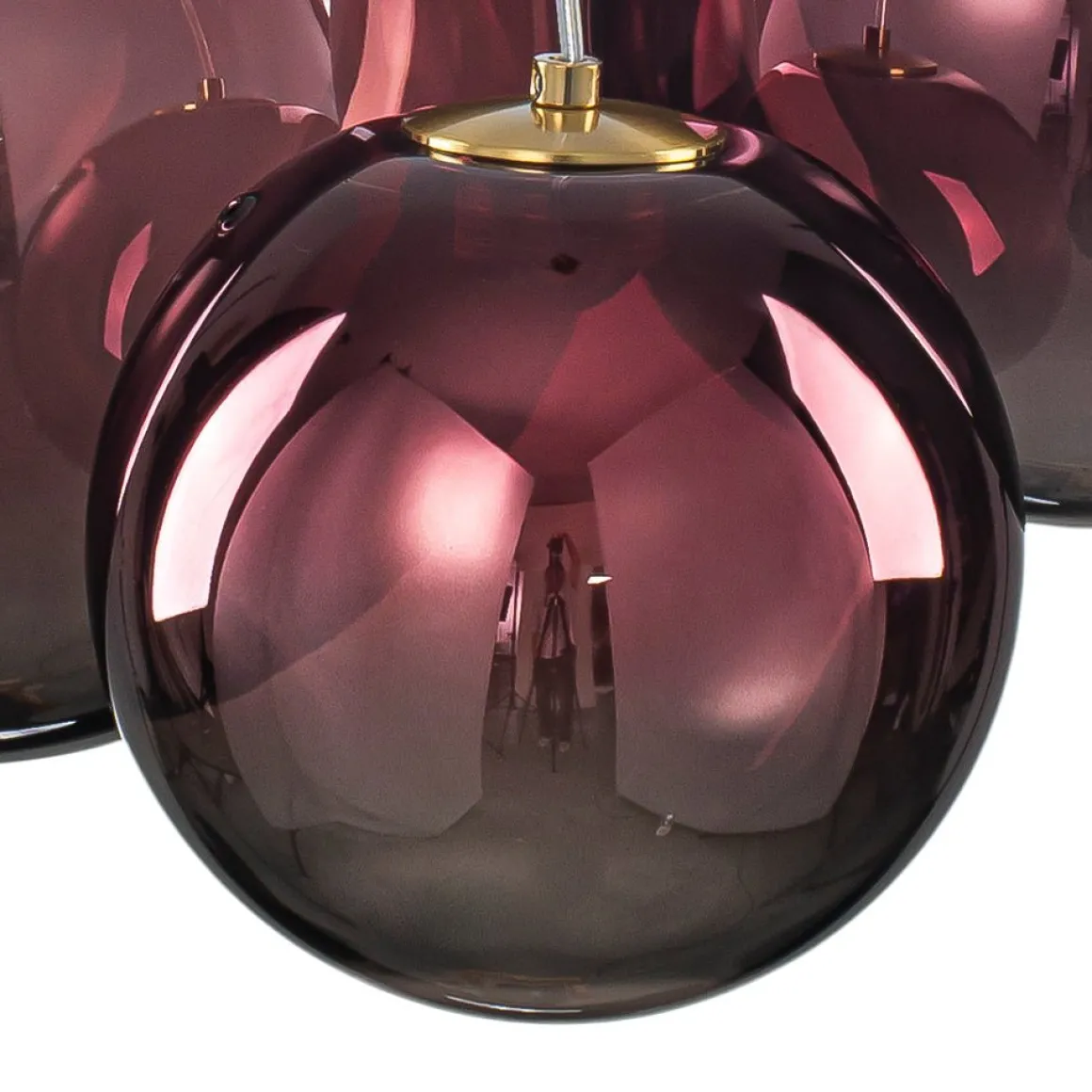 3-Light Cluster Gold Ruby Glass Globe Dimmable LED Pendant