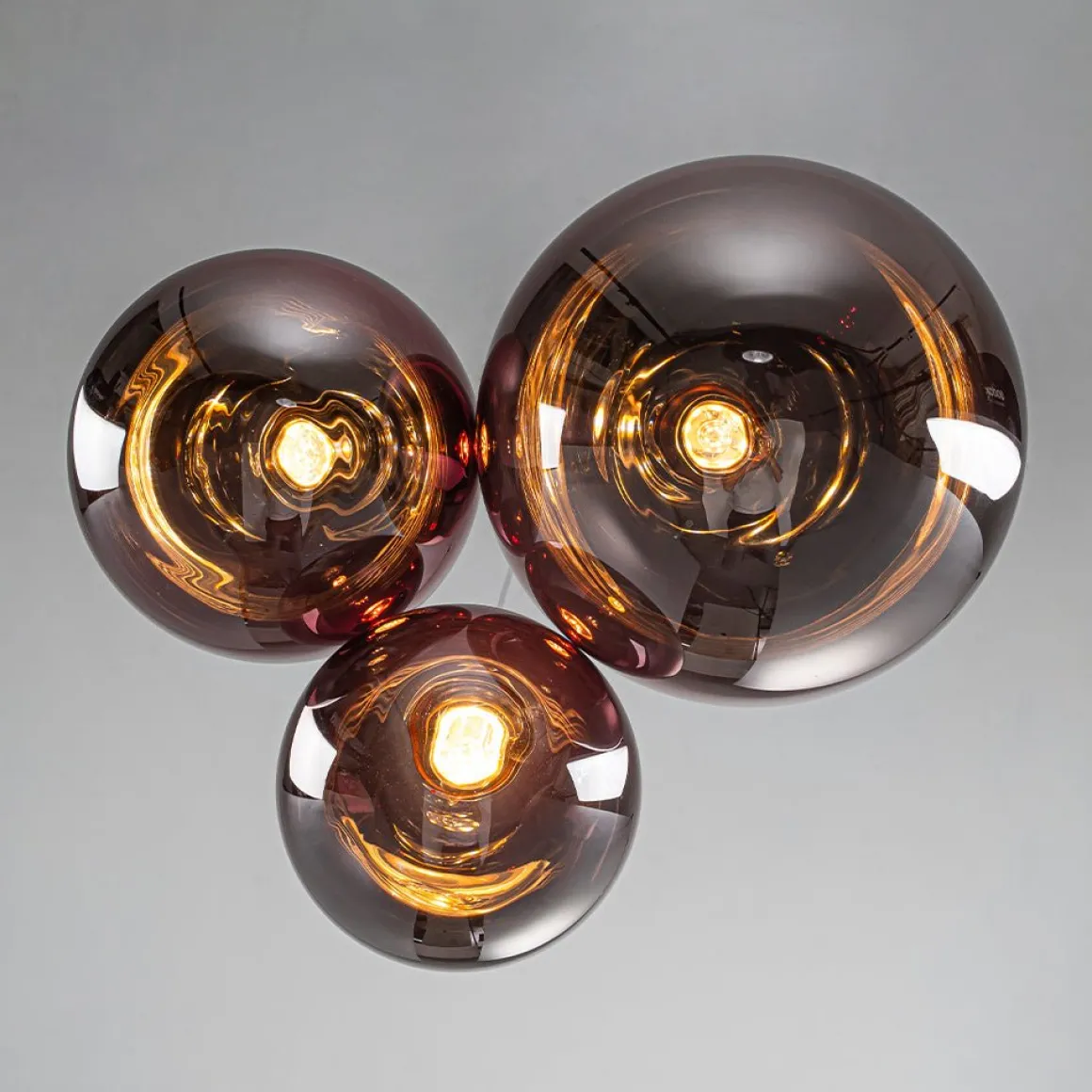 3-Light Cluster Gold Ruby Glass Globe Dimmable LED Pendant